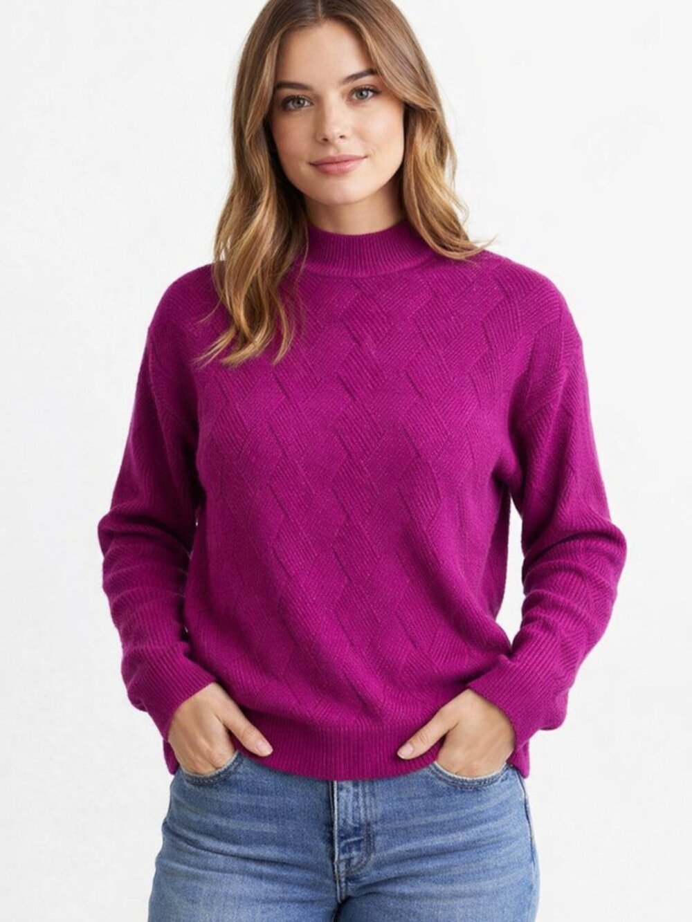 Evolution by Cyrus Patterned Knit Fuchsia Crew Neck Sweater SZ XL